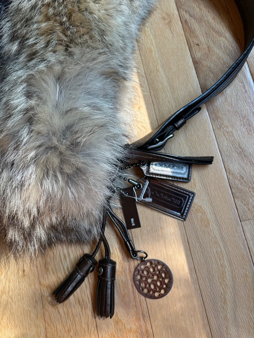 Coach Hamptons Ski Fur XL Hobo Bag 15980 with Coyote Fur Trim Limited-edition
